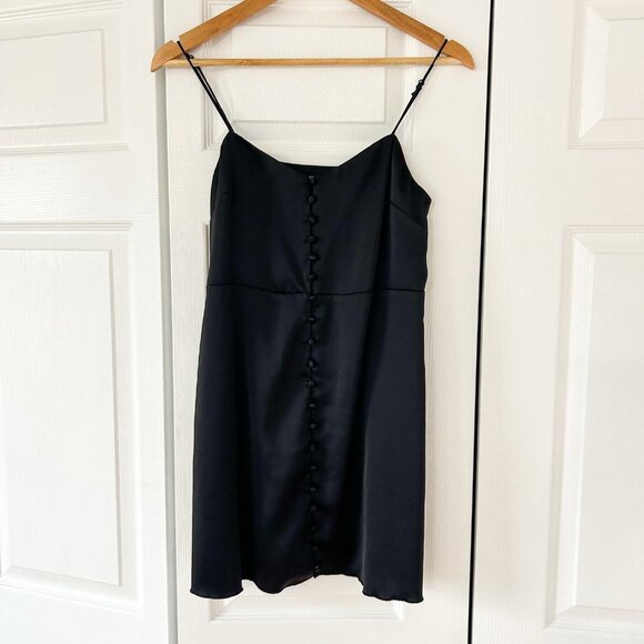 NWOT Urban Outfitters Black Button-Front Satin Slip Dress Women’s Size Small - Picture 2 of 7